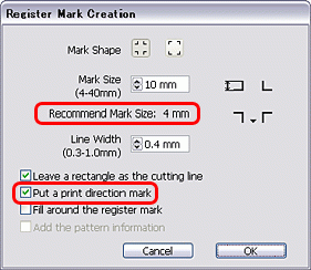 Register Mark Creation dialog