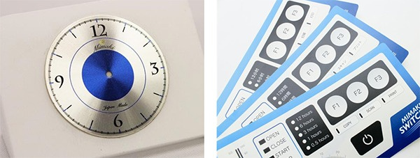 Examples of high-precision printing applications: dials, control panels