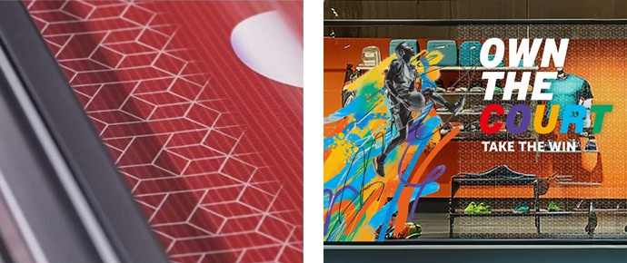 Figure 2:  Left: Transport of thin film / Right: Application of window graphic