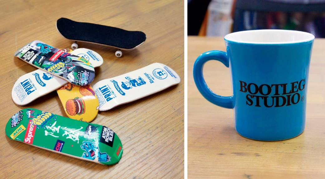 A fingerboard and mug decorated by applying transfer film printed with the UJV300DTF-75.