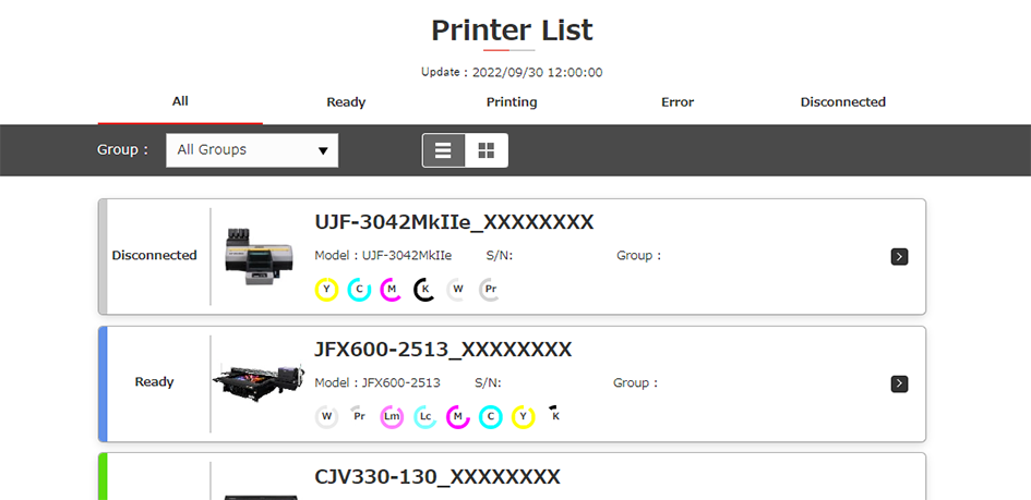Printer list window (Top page)