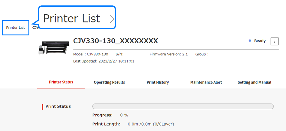 Printer list window 2