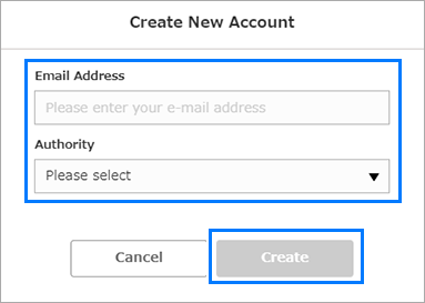 Create New Account dialog