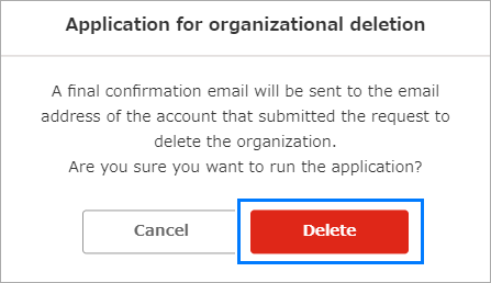 Delete Organization dialog