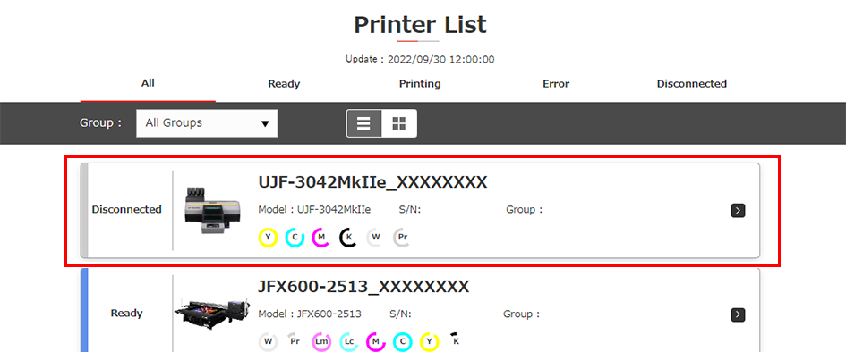 Selecting a printer from the printer list