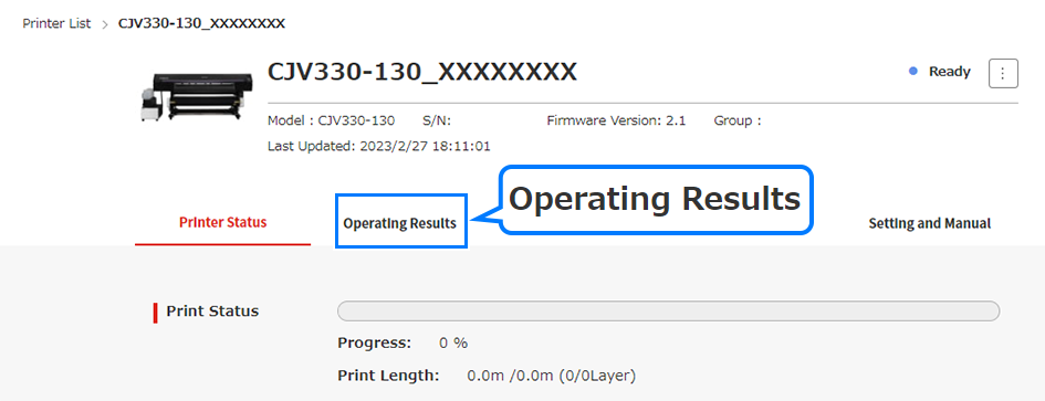 Operating results selection window