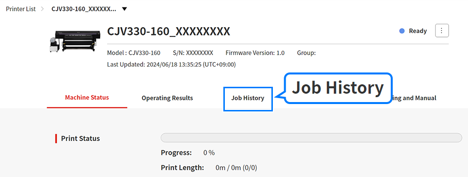 Print history selection window