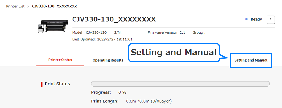 Setting and manual selection window