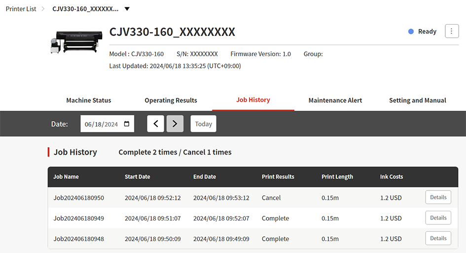 Print history window