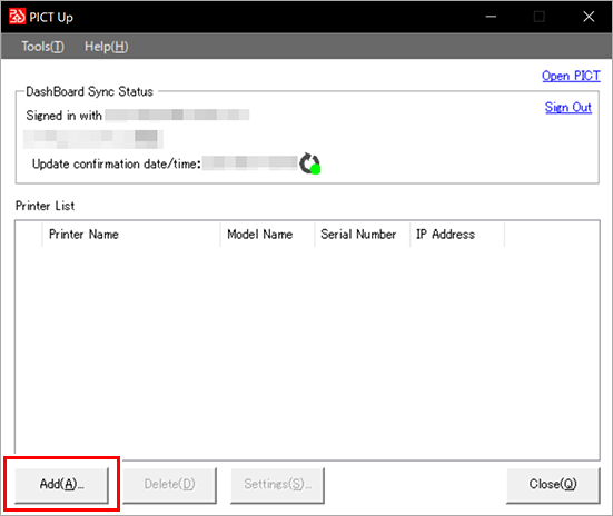 Click [Add] on printer list window