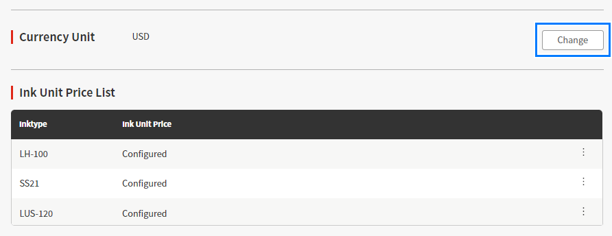 Currency unit setting screen