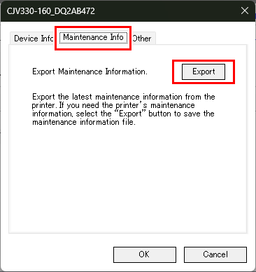 Maintenance Information Acquisition Dialog