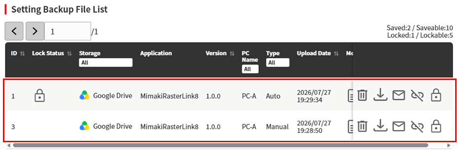 Settings Backup_List of Saved Files