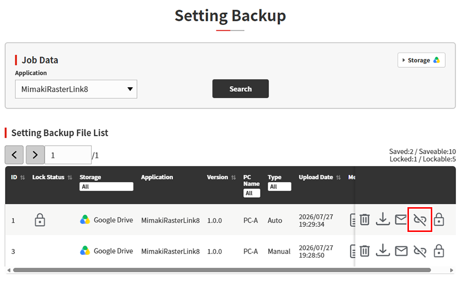 Settings Backup_Click Unshare