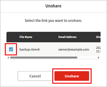 Settings Backup_Unshare Dialog