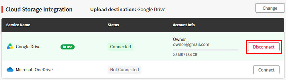 Cloud Storage Integration_Click Unlink