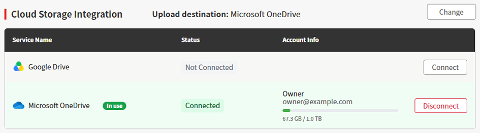 Cloud Storage Service_MSOneDrive connection complete