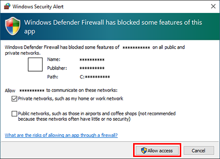 Important warning dialog of Windows security