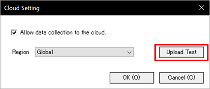 Cloud Settings dialog to click on Upload Test