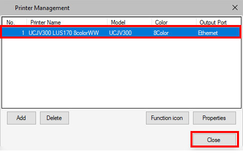 Printer management screen after printer registration is completed