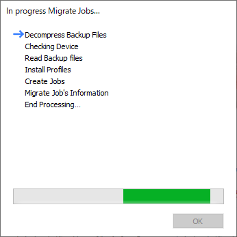 Job migration in progress screen