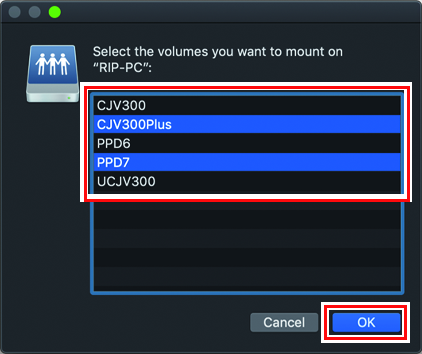 The screen to select the volume to be mounted