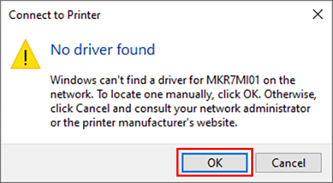 Driver not found message dialog