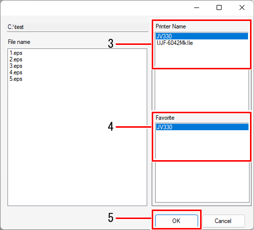 Printer and favorite settings selection screen