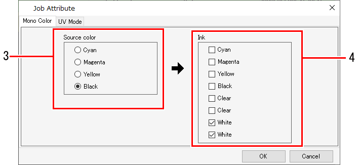 Job attributes dialog with mono color selected_