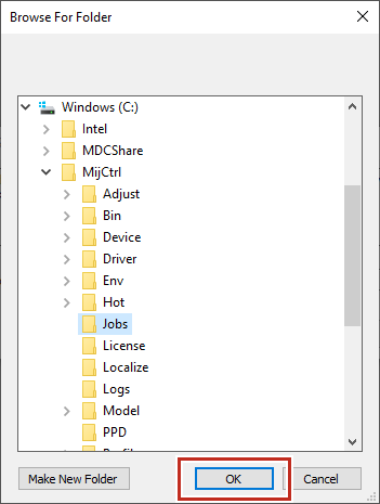 Working Folder Selection Window