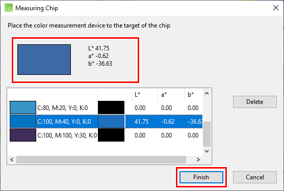 Colorimetric result display screen