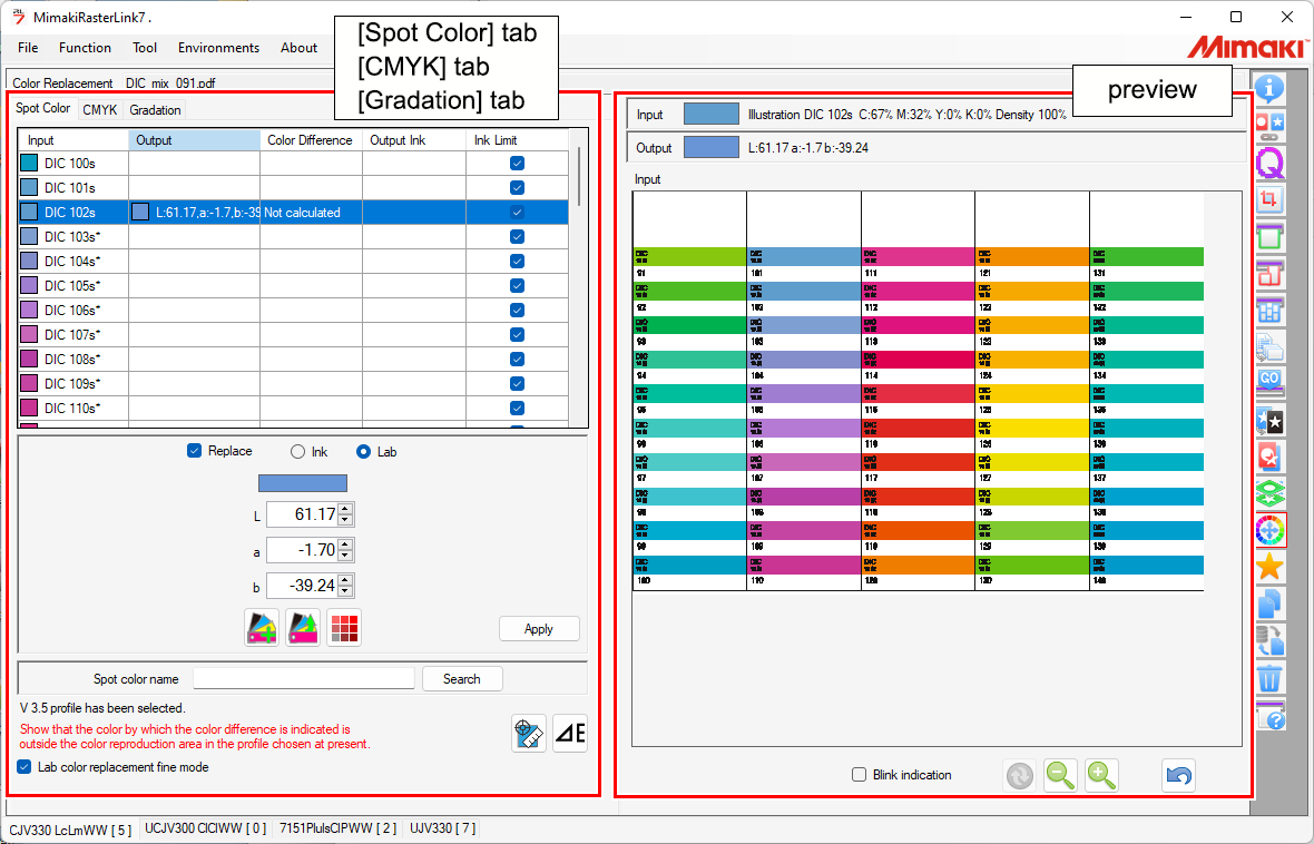 Color Replacement setting screen