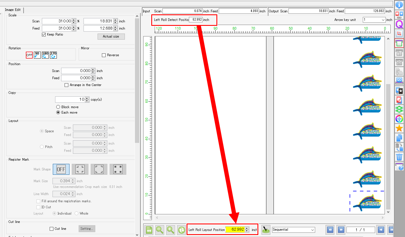 Left roll position input screen