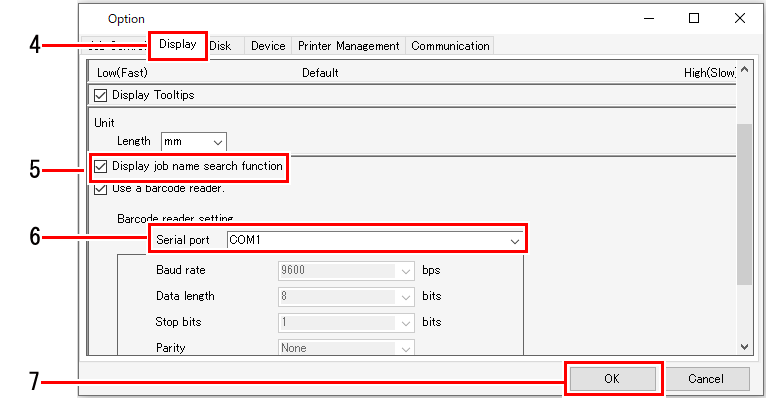 Barcode reader setting screen_