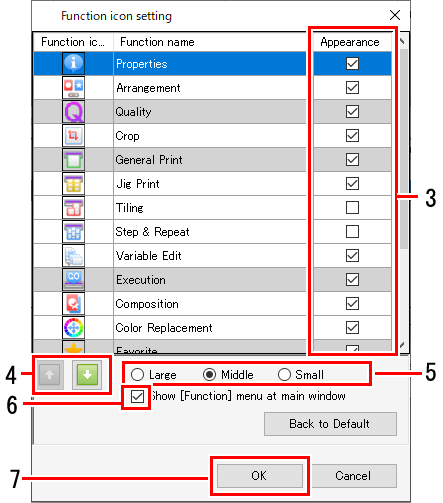 Function Icon Setting Dialog Screen_