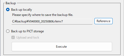 Environment Backup and Restore Dialog