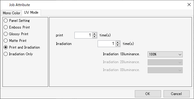 Print without irradiation setting screen