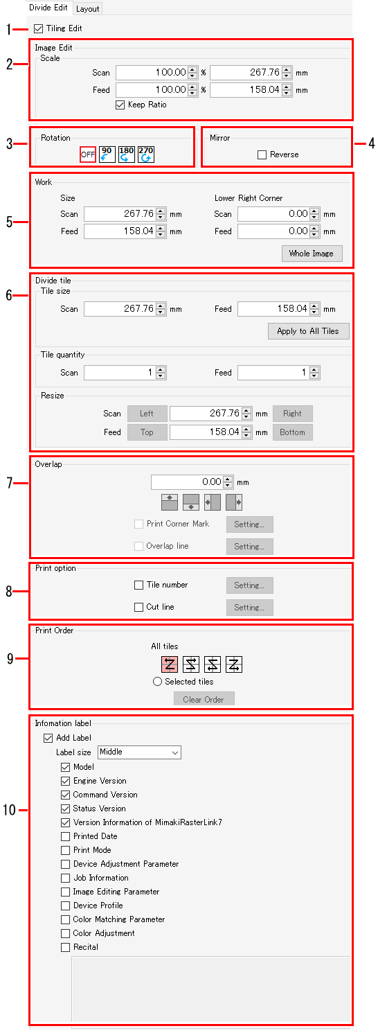 Divide Edit tab screen layout_