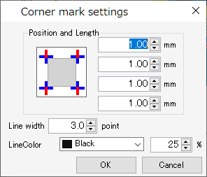 Corner mark settings dialog