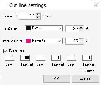 Cut line settings dialog