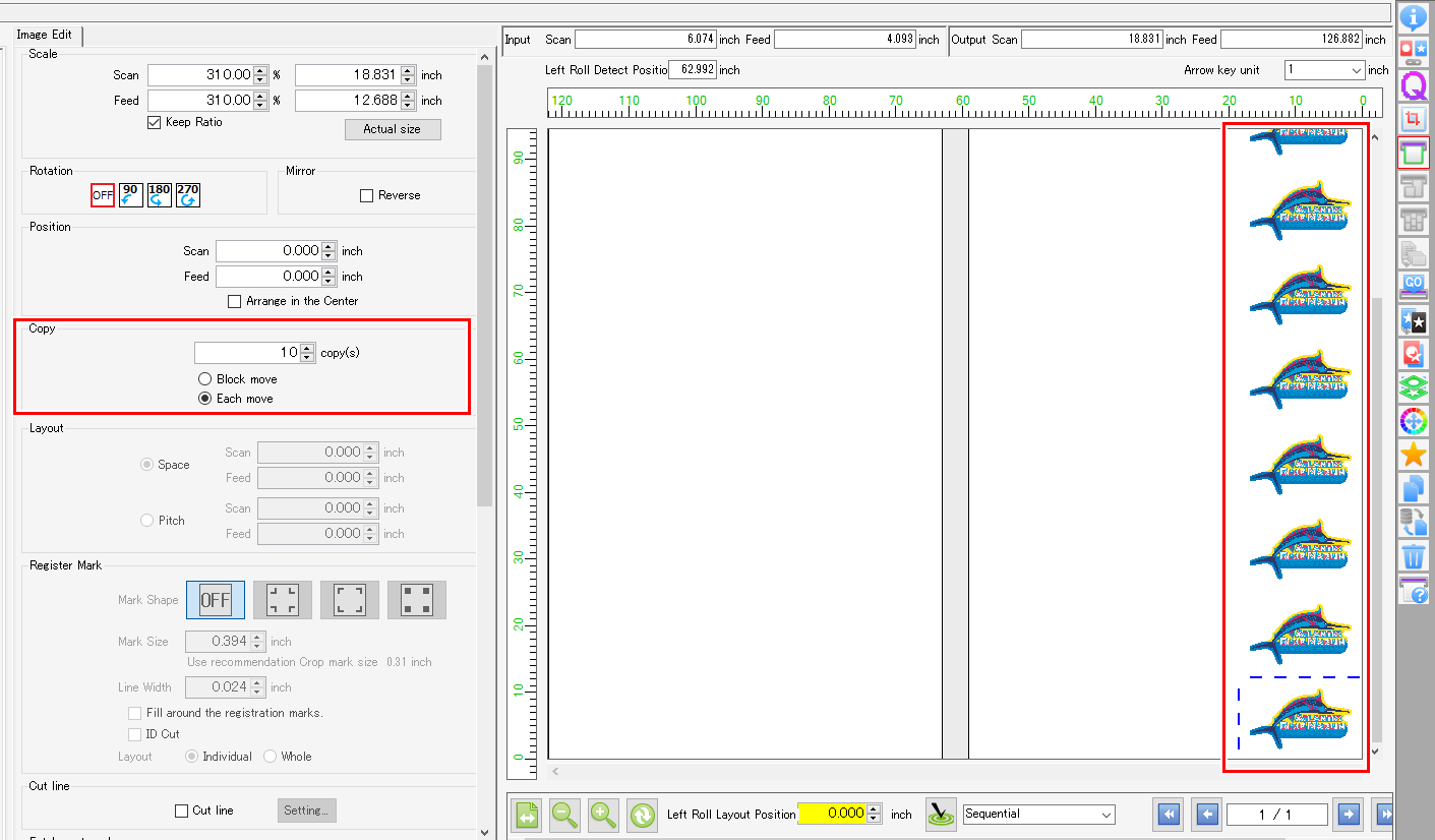 Screen for setting the number of copies