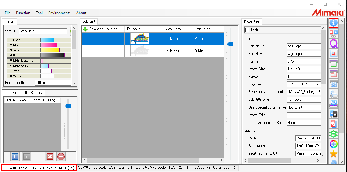 Selected printer screen