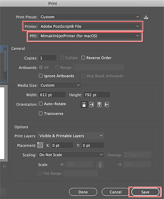 Printer setting screen