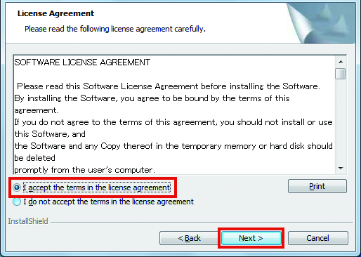 Installer license agreement screen