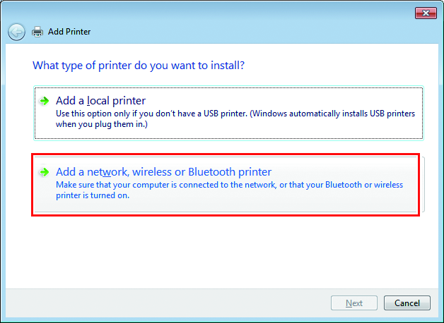 Screen for selecting the printer model to install