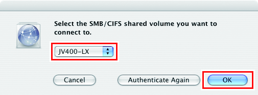 Screen for selecting the volumes to mount