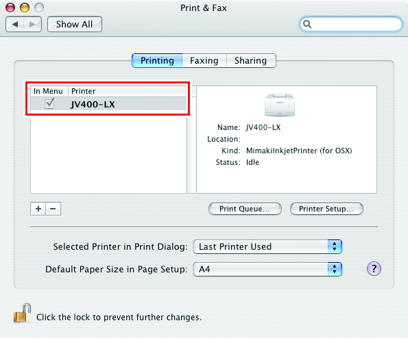 Print & Fax screen showing the added printer