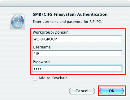 SMB/CIFS File System Authentication screen