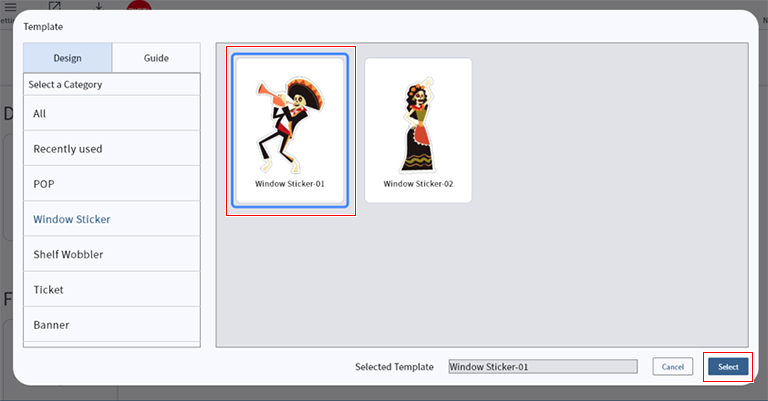 Template thumbnail selection screen