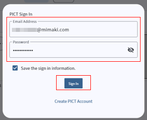 Sign-in dialog for PICT